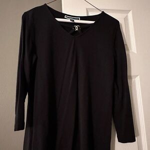 Karen Scott Black V-Neck Top with Silver Accent